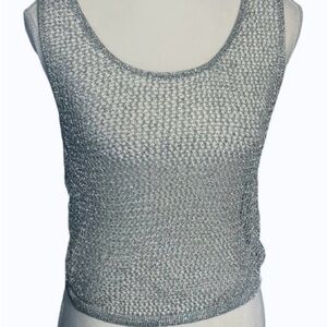Metallic Silver Zara Sleeveless Knit Tank Top Open Work Shirt Sweater Small
